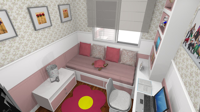 A1 Quarto pequeno Chic Menina branco rosa