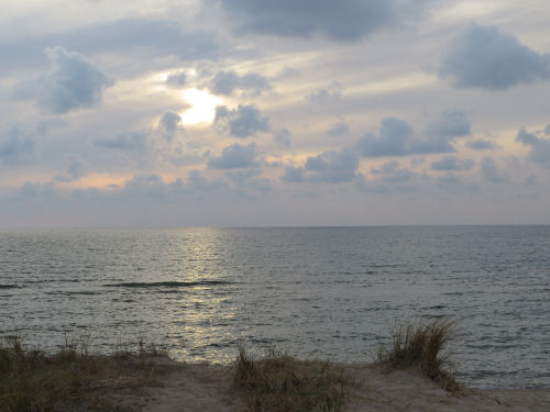 pink clouds over Lake Michigan