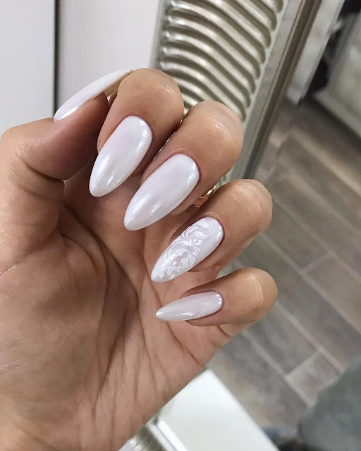 White Lace Nails For A Bride