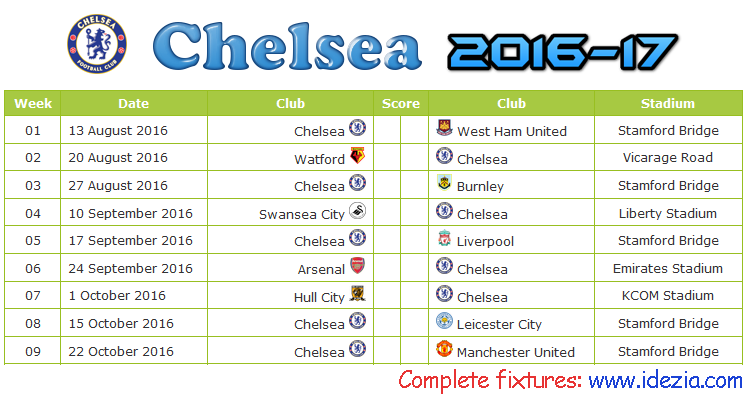 Download Jadwal Chelsea FC 2016-2017 File JPG - Download Kalender Lengkap Pertandingan Chelsea FC 2016-2017 File JPG - Download Chelsea FC Schedule Full Fixture File JPG - Schedule with Score Coloumn