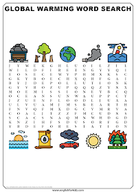 Global warming word search puzzle - printable worksheets for ESL and EFL students