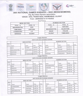 36th National Games Kabaddi Fixture