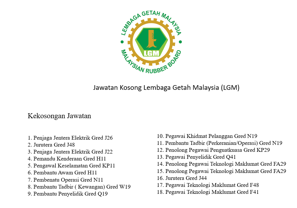 Jawatan Kosong Lembaga Getah Malaysia (LGM)