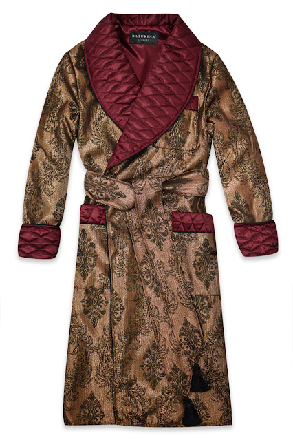 mens burgundy silk robe gold paisley dressing gown smoking jacket quilted housecoat