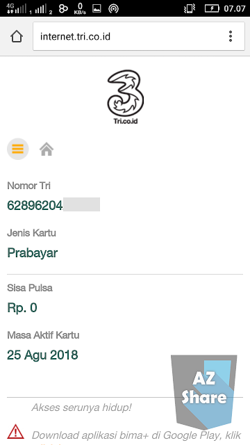 AZShare - Cara Mudah Cek Nomor Three Dengan Browser - Number