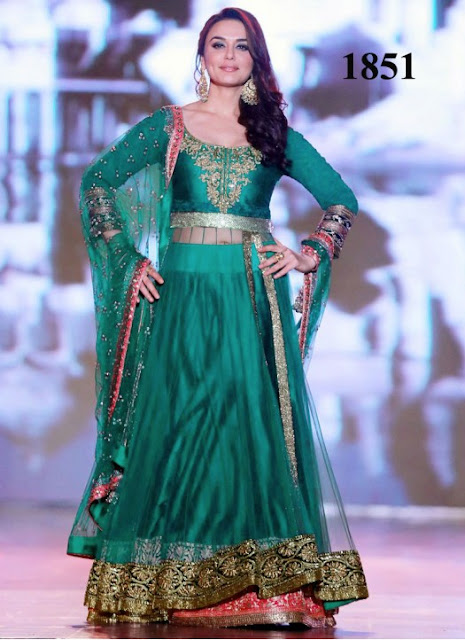 Preety Zinta in Green Layered Floor Length Anarkali Suit