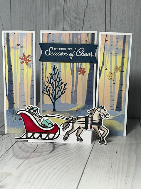 Fun fold greeting card using Stampin' Up! Horse & Sleigh Bundle