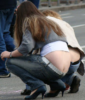 Girls bending over showing butt crack