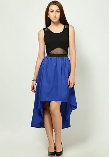 High-Low Dress in Black & Cobalt Blue