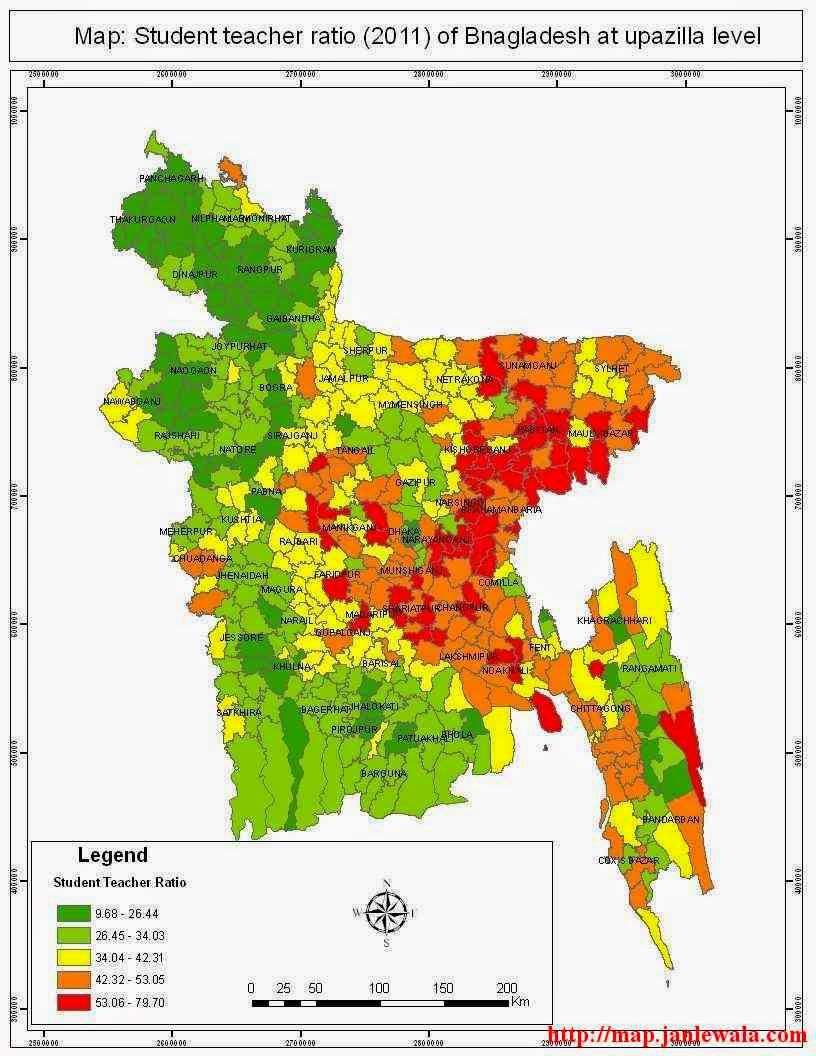 bangladesh student-teacher ratio map