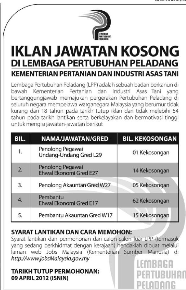 Jawatan Kosong Lembaga Pertubuhan Peladang (LPP) Terkini