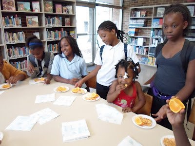 children eating snacks at the library