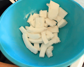 preparing the coconut for blending