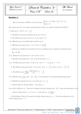 devoir de contrôle 2 mathématiques bac Math