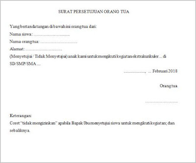 surat persetujuan mengikuti kegiatan ekstrakurikuler dari orang tua