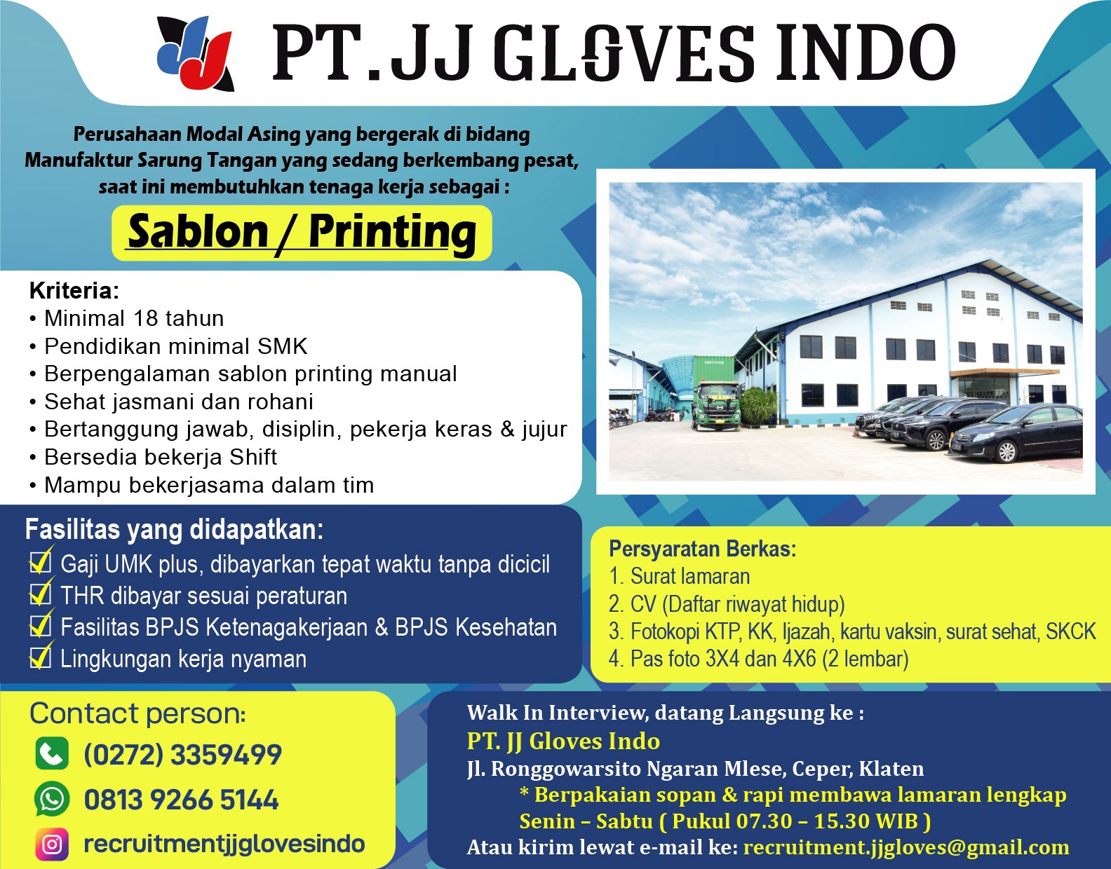 Loker Klaten Terbaru di Pabrik Sarung Tangan PT JJ Gloves Indo