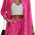 Women's Day Cotton Linen Lounge Set in Button Down Sleeve Shirt and Drawstring Shorts with Pockets for Her, Wife & Women