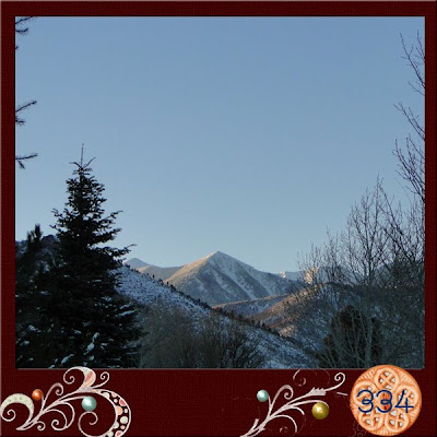 View of The Peaks through the trees in mom's yard.