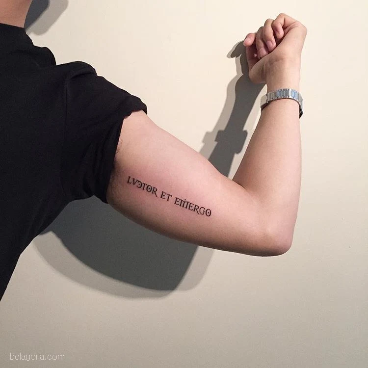 tatuaje de frase en latin dentro del brazo
