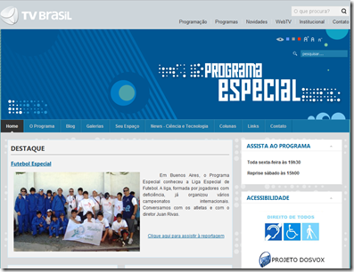 Imagem do site do Programa Especial