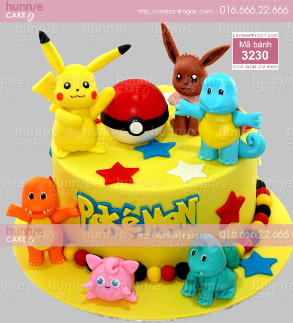 Bánh gato sinh nhật đẹp phủ fondant Pokemon - Pikachu