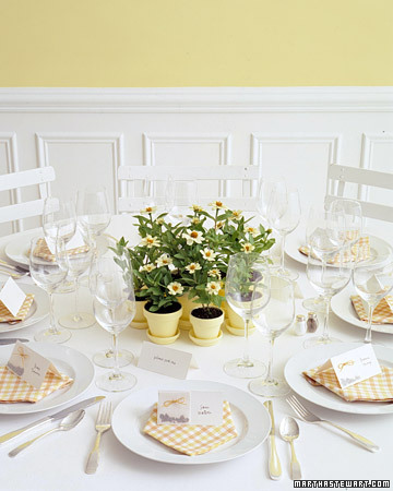  potted zinnias adds charm to the table at a country or casual wedding