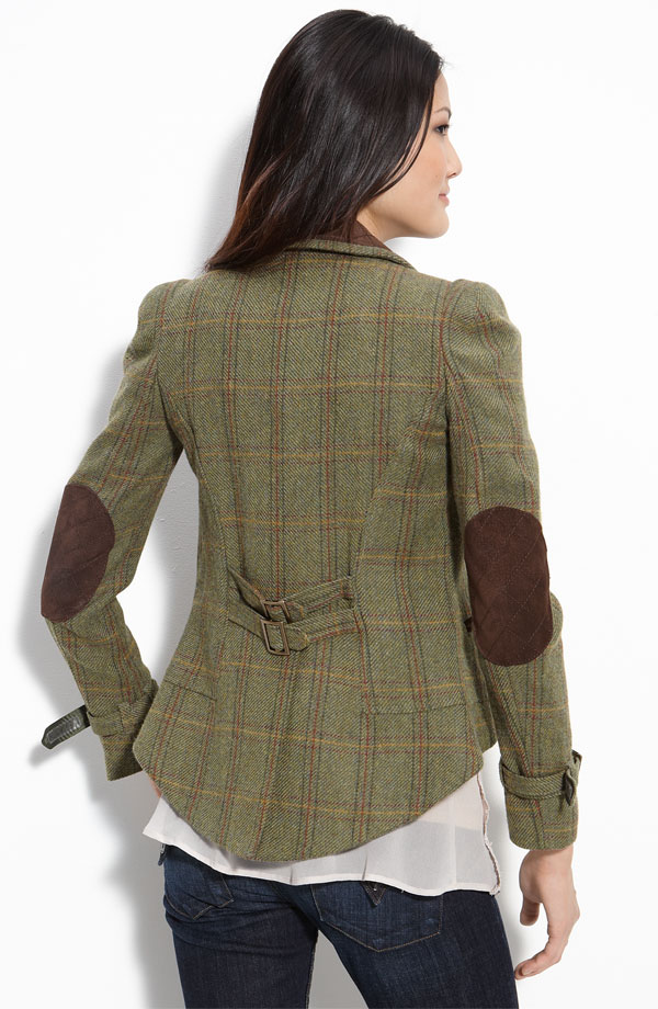 2015 New Fashion Women's Plaid Elbow Patches Slim Blazer