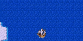 Ship in a 16 bit display with grey colour showing up on the water