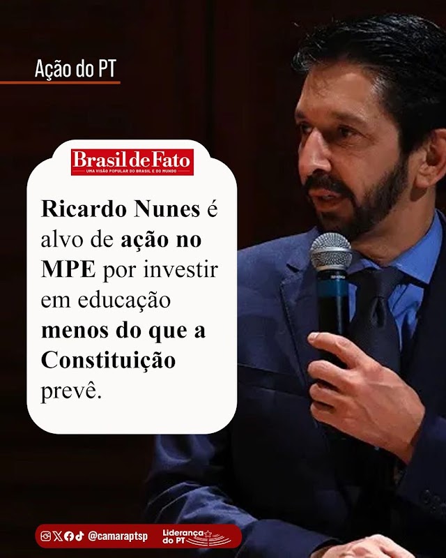 Ricardo Nunes é alvo de ação no MPE por investir em educação menos do que a Constituição prevê