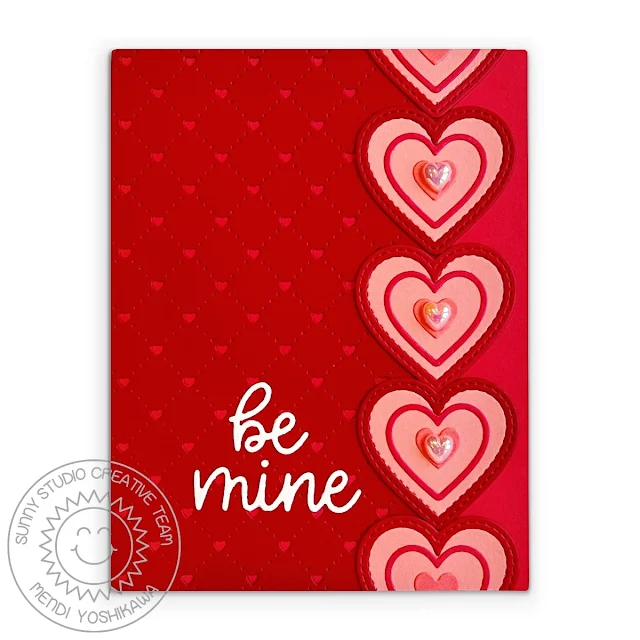 Sunny Studio Stamps Valentine's Day Be Mine Love-Themed Card using Gift Card Envelope & Quilted Hearts Metal Cutting Dies