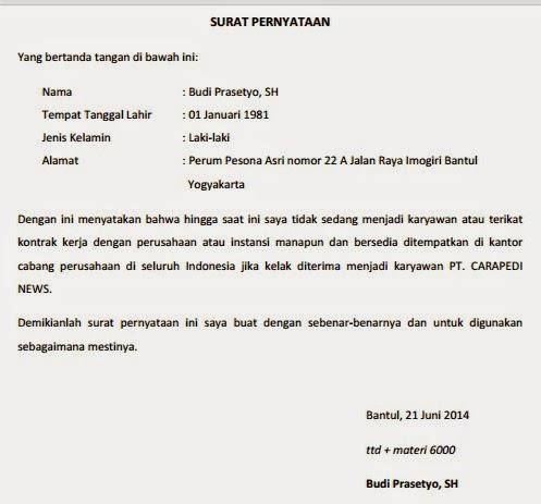 Contoh Surat Pernyataan Kerja Karyawan Lengkap - Banyak Contoh