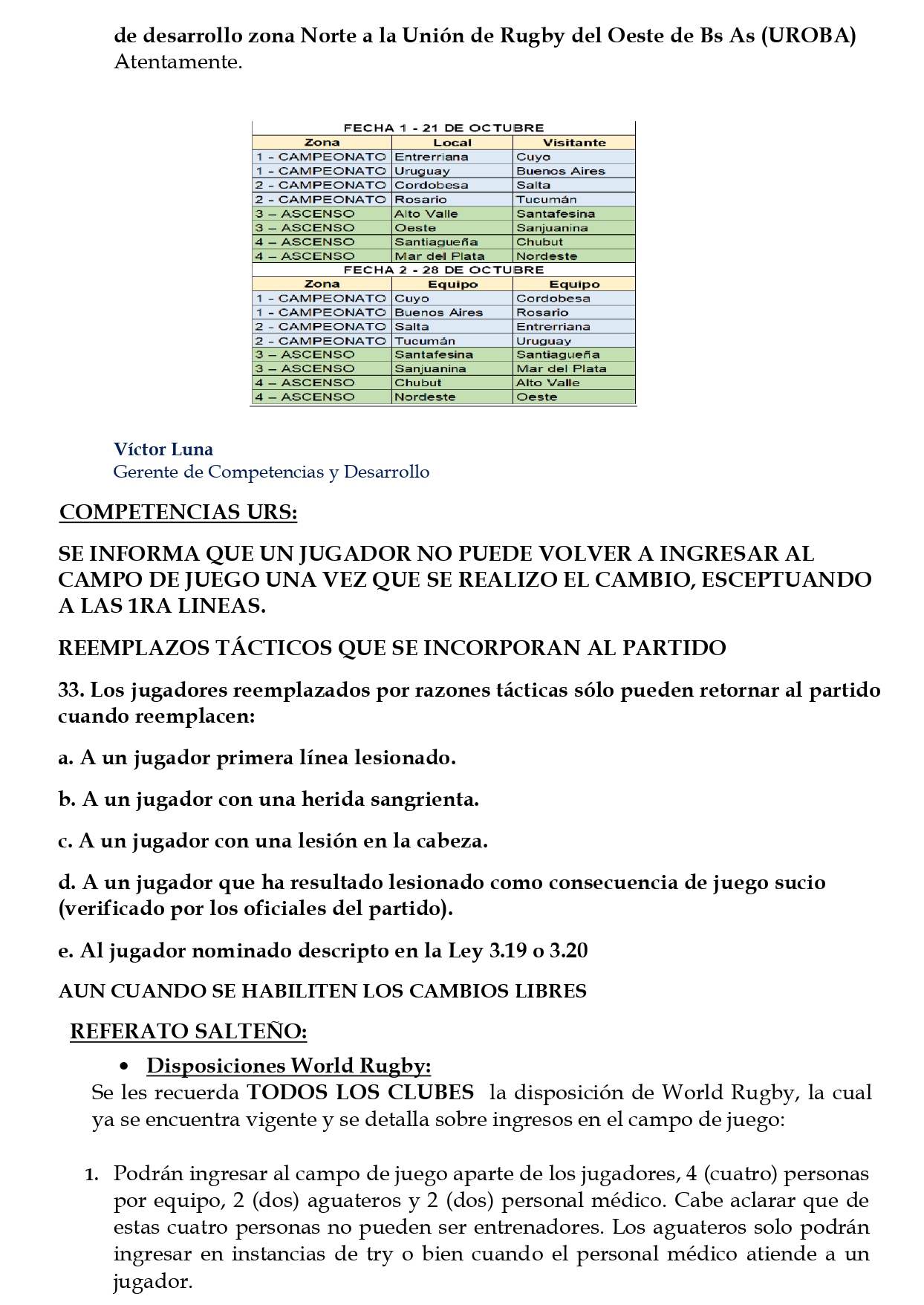 Boletín Oficial de la Unión de Rugby de Salta.