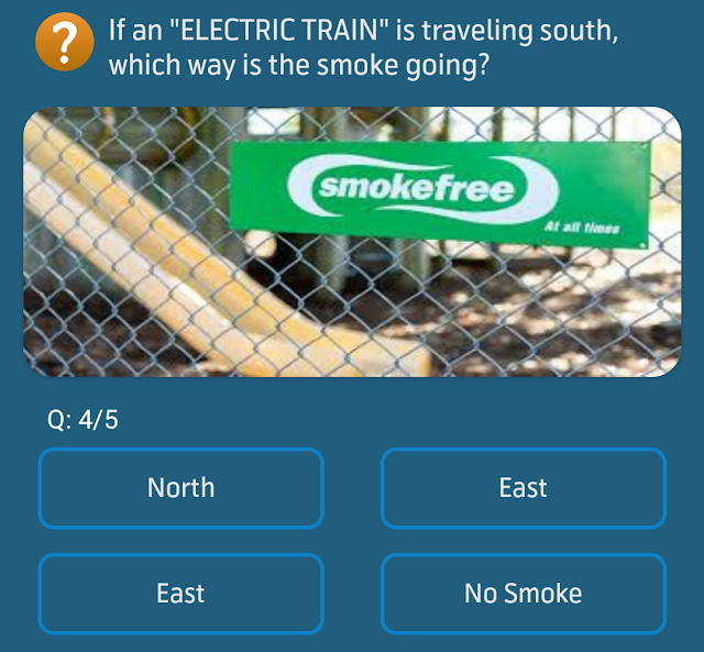 If an "ELECTRIC TRAIN" is traveling south, which way is the smoke going?