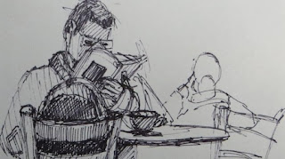 cafe drawing man with glasses