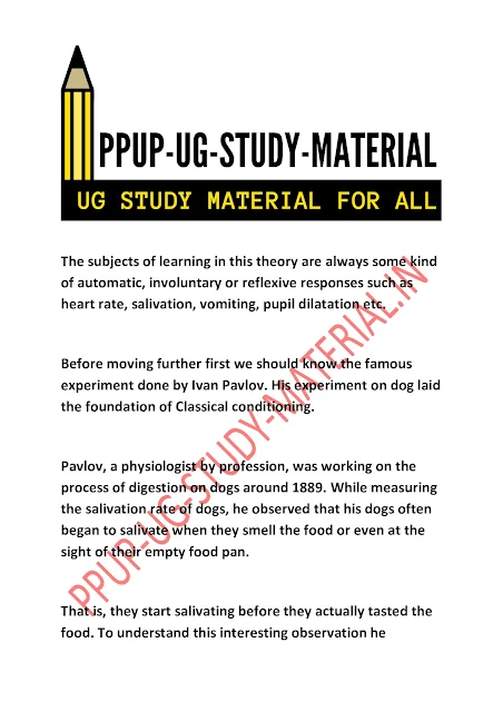 Theories of Learning - Trial and error, Classical conditioning and insight theory of learning  | ppup part 1 psychology subsidiary ug study material download pdf
