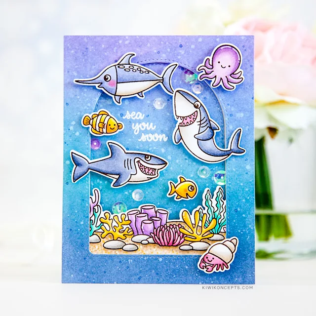 Sunny Studio Stamps: Tropical Scenes Stitched Semi-Circle Dies Sea You Soon Best Fishes Summer Themed Cards by Keeway Tsao