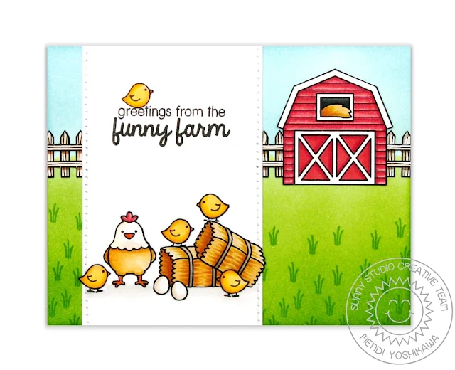 Sunny Studio Stamps: Barnyard Buddies Chicken Funny Farm Card by Mendi Yoshikawa