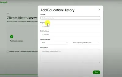 اضفة المستوى الدارسى او تعليمى (Education) فى upwork