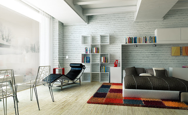 white brick wall living room