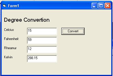 Simple VB Program Degree Conversion from Celcius