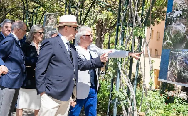 Princess Caroline wore an Alcanara navy blue double-breasted wool-twill everynight blazer by Blaze Milano. Prince Albert