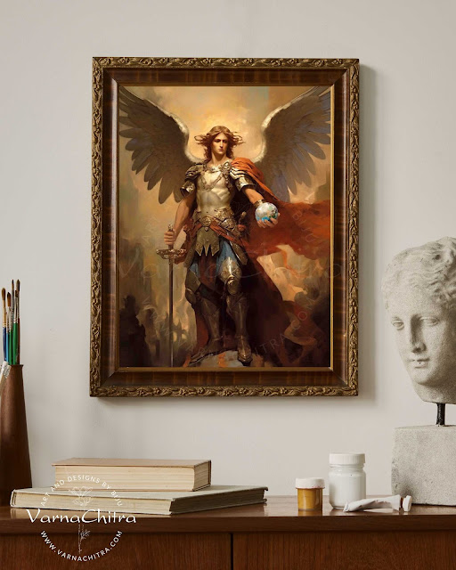 Give a classy look to your interior with a spiritual touch, St Michael the archangel, impasto oil painting