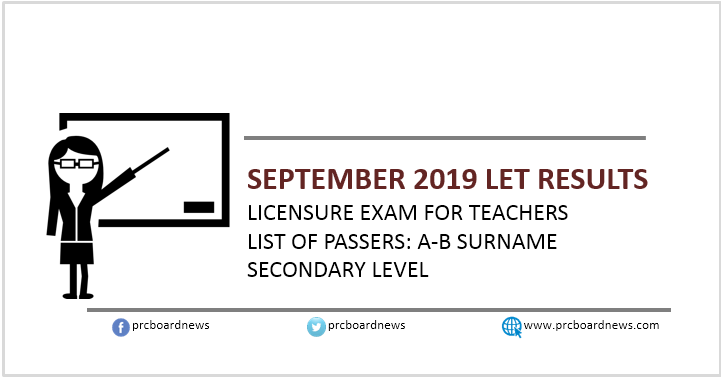 A-B Passers Secondary: September 2019 LET Result