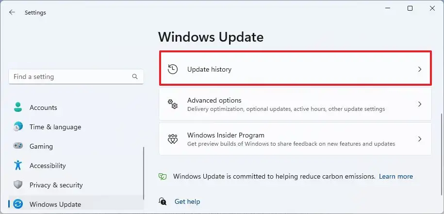 open update hisotry windows 11