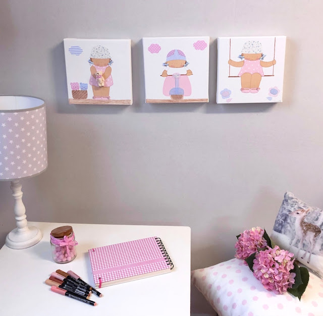 Ideas para decorar una pared infantil :cuadros infantiles pintados a mano