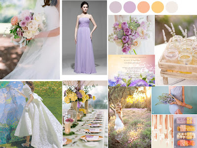 Peach, lavender purple and buttery yellow color scheme for spring wedding