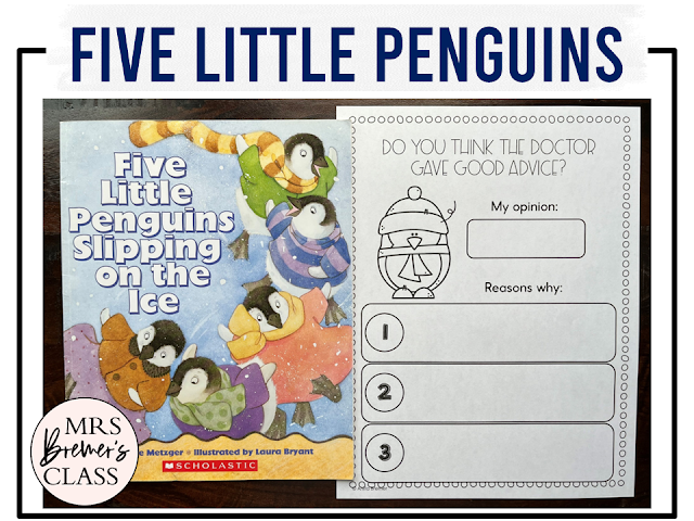 Five Little Penguins Slipping on the Ice book activities unit with  printables, reading activities & a craft for Kindergarten First Grade