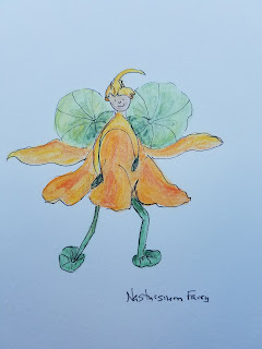 drawing of a Nasturtium Fairy by Sarah Tobias