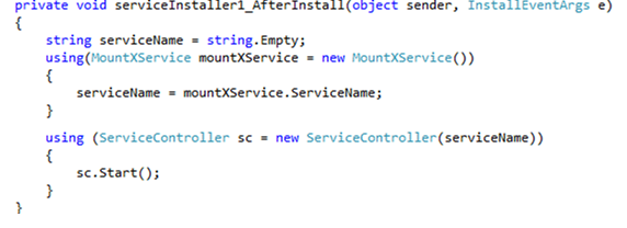 Code to start windows service after installation