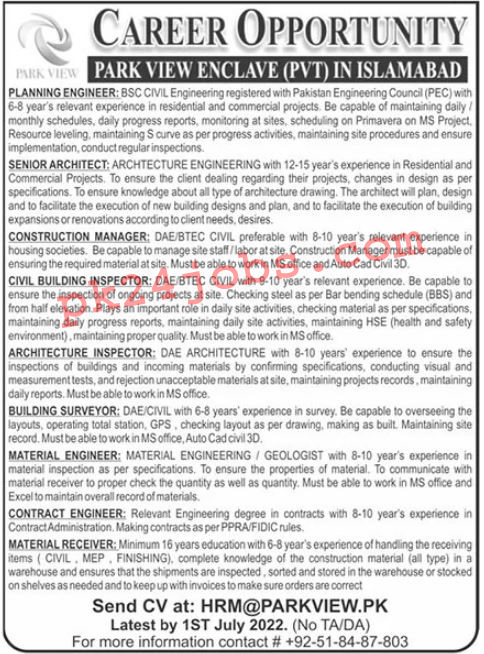 Park View Enclave Jobs 2022 – Today Jobs 2022